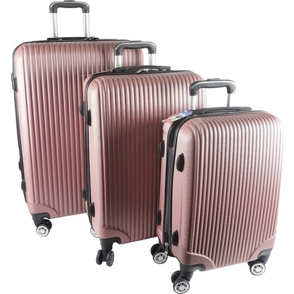3pc Jemark Sky High Hard Case Travel Suitcase Luggage Bag Lightweight Rose Gold
