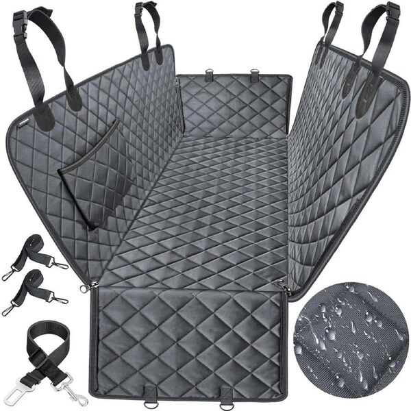 Back Seat Extender for Dogs, Waterproof Dog Car Seat Cover, Sturdy Pets Backseat Protector Full surround and Storage Pocket for Car SUV Truck,Black