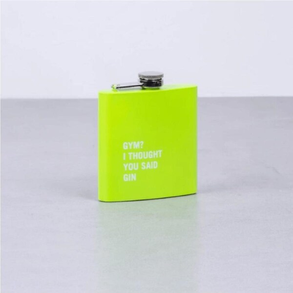 175ml Stainless Steel Hip Flask w Funny Quotes-Fluorescent Green