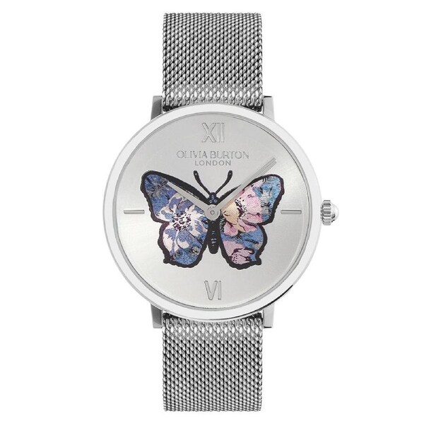 Olivia Burton Stainless Steel Mesh Silver White Dial Women's Watch - 24000146