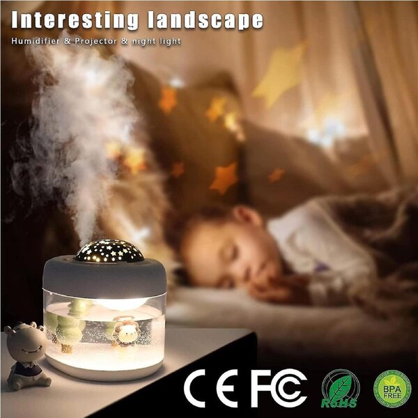 Humidifiers For Bedroom Quiet - 16.91 Oz Small Humidifier For Home With Night Light & Star Projector