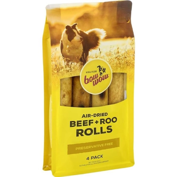 Bow Wow, Beef and Roo Rolls, Dog Treats, 4 pack, All Natural