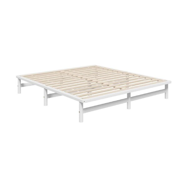 Oikiture Wooden Bed Frame King Size Base Platform Beds Solid Pine Wood White