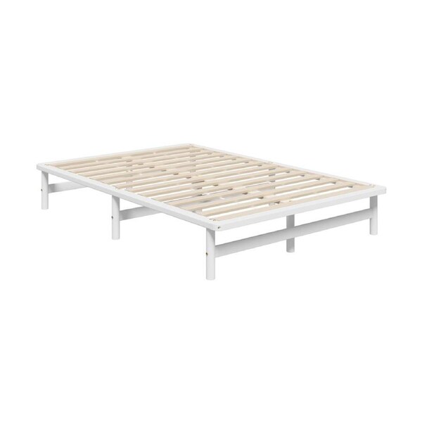 Oikiture Double Wooden Bed Frame Base Platform Solid Pine Timber Beds White