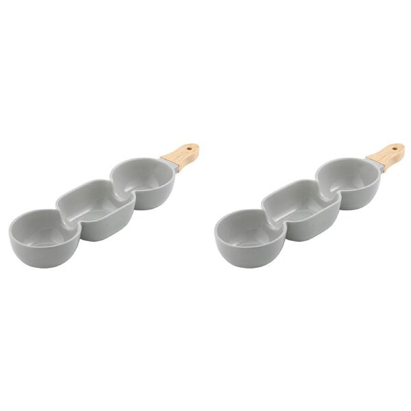 2x Ladelle Alto Serve & Share 3 Part 40x9.8cm Porcelain/Wood Serve Stick Grey