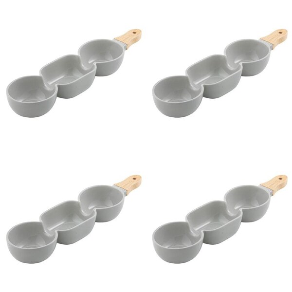 4x Ladelle Alto Serve & Share 3 Part 40x9.8cm Porcelain/Wood Serve Stick Grey