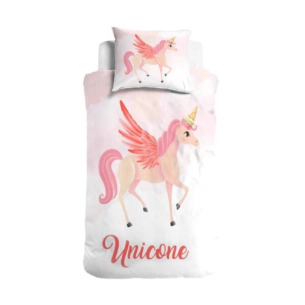 Little Monster Unicone Pink Cotton Quilt Cover Set - Single Bed Size
