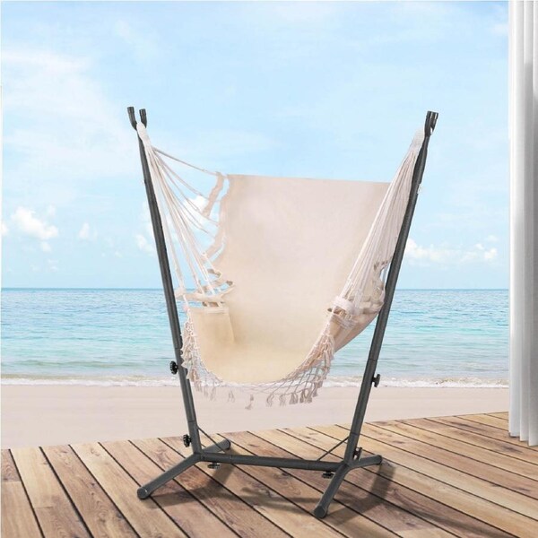 Gardeon Hammock Chair Outdoor Camping Hanging with Stand Cream