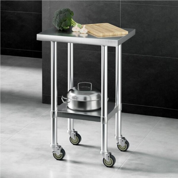 Cefito Stainless Steel Kitchen Benches Work Bench Wheels 61X46CM 430