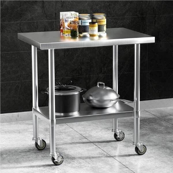 Cefito Stainless Steel Kitchen Benches Work Bench Wheels 91X61CM 430