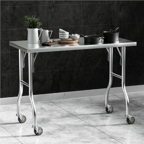 Cefito Stainless Steel Kitchen Benches Work Bench Wheels 122X61CM 430