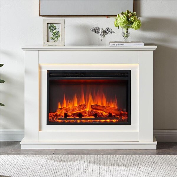Opal 2000W Electric Fireplace Heater White Mantel Suite