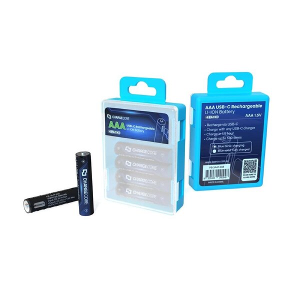 Laser USB-C Rechargeable AAA Batteries 4-Pack - Fast Charging - 1000 Recharges - Eco-Friendly - Safe, Durable Power Solution