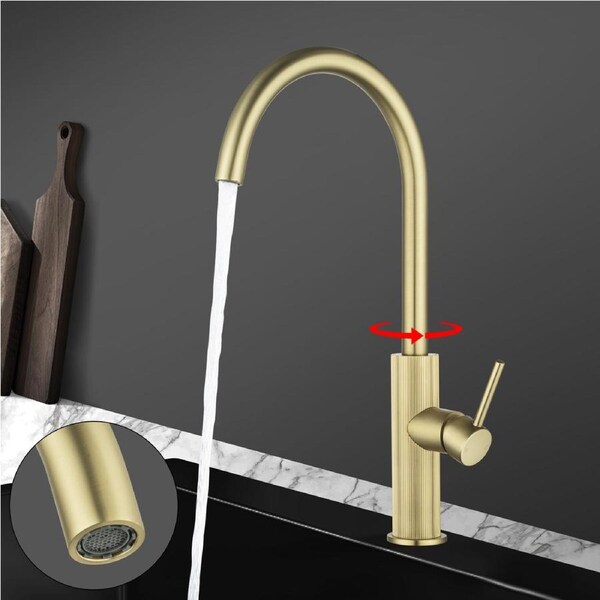 ACA Kitchen Mixer Tap Pin Lever Swivel Solid Brass Yellow Gold Faucet