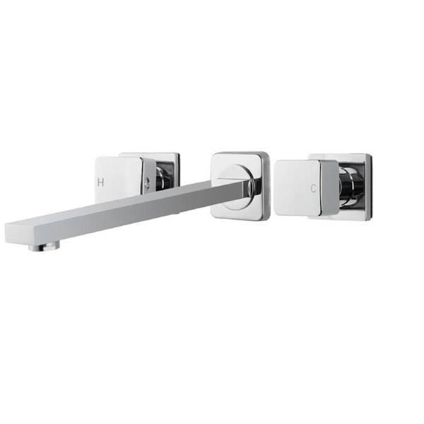 ACA Bathroom Wall Square Water Spout & Twin Cubic Taps Vanity Tub Brass Chrome