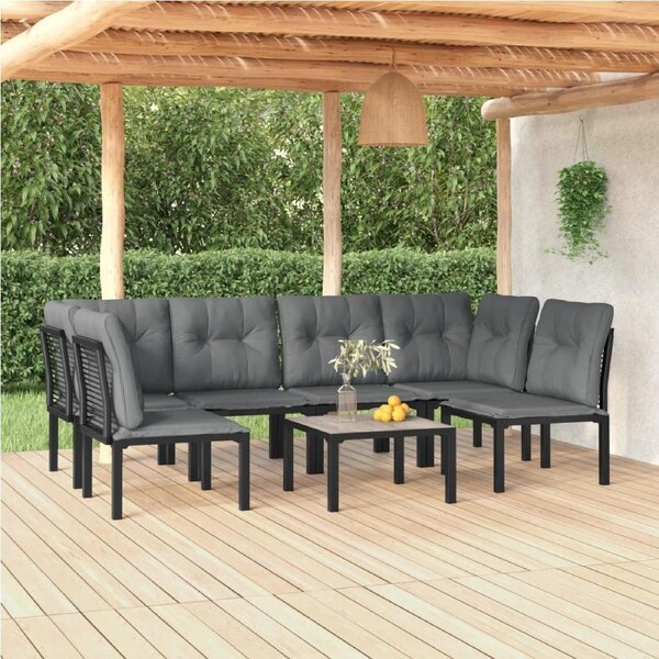 7 Piece Garden Lounge Set Black and Grey Poly Rattan vidaXL