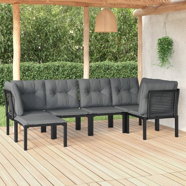 6 Piece Garden Lounge Set Black and Grey Poly Rattan vidaXL