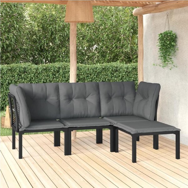 4 Piece Garden Lounge Set Black and Grey Poly Rattan vidaXL