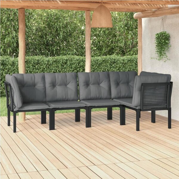 5 Piece Garden Lounge Set Black and Grey Poly Rattan vidaXL
