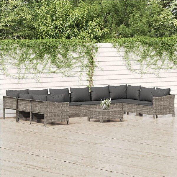 11 Piece Garden Lounge Set with Cushions Grey Poly Rattan vidaXL