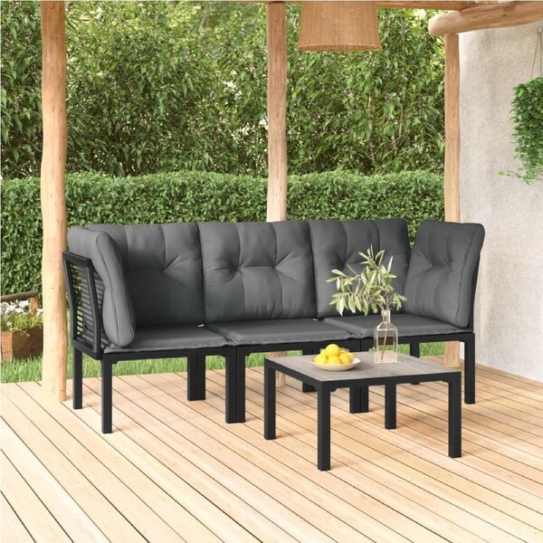 4 Piece Garden Lounge Set Black and Grey Poly Rattan vidaXL