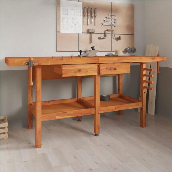 Workbench with Drawers and Vices 192x62x83 cm Solid Wood Acacia vidaXL