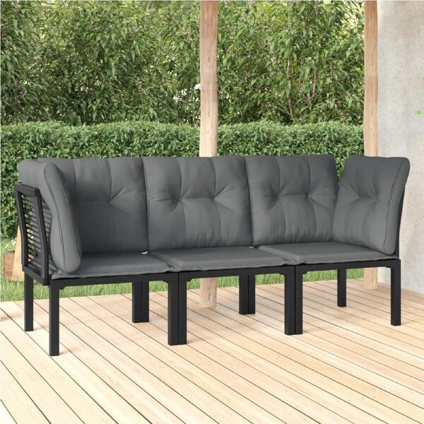 3 Piece Garden Lounge Set Black and Grey Poly Rattan vidaXL