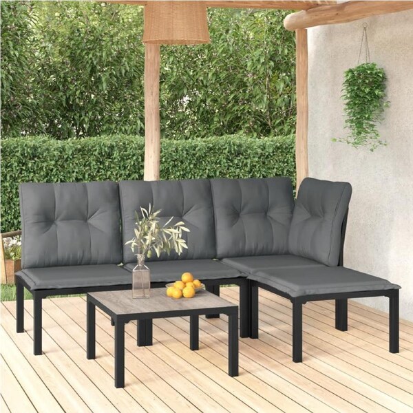 5 Piece Garden Lounge Set Black and Grey Poly Rattan vidaXL