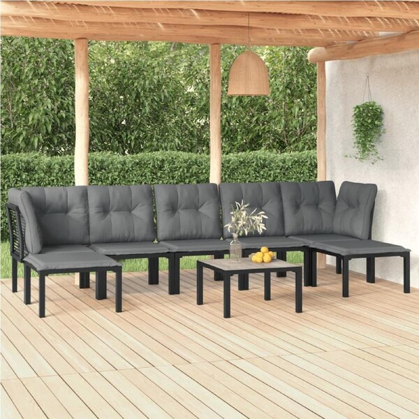 8 Piece Garden Lounge Set Black and Grey Poly Rattan vidaXL