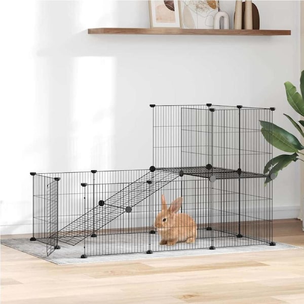 20-Panel Pet Cage with Door Black 35x35 cm Steel vidaXL