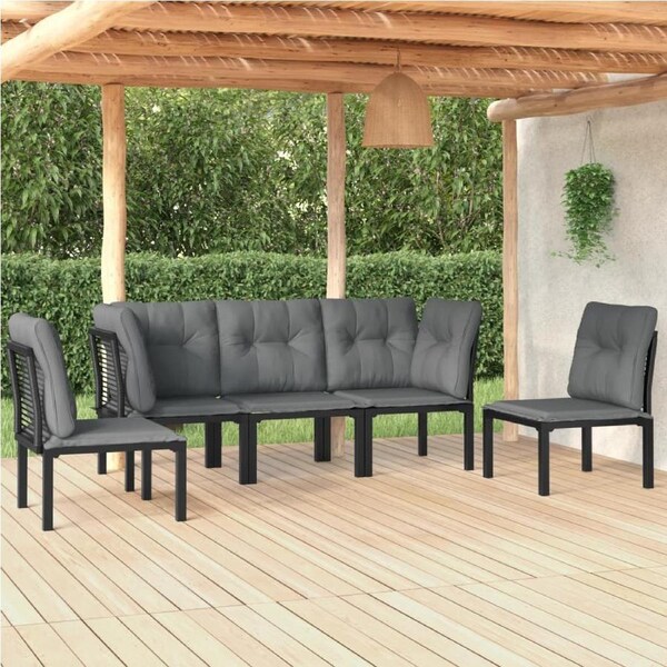 5 Piece Garden Lounge Set Black and Grey Poly Rattan vidaXL
