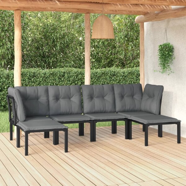 6 Piece Garden Lounge Set Black and Grey Poly Rattan vidaXL