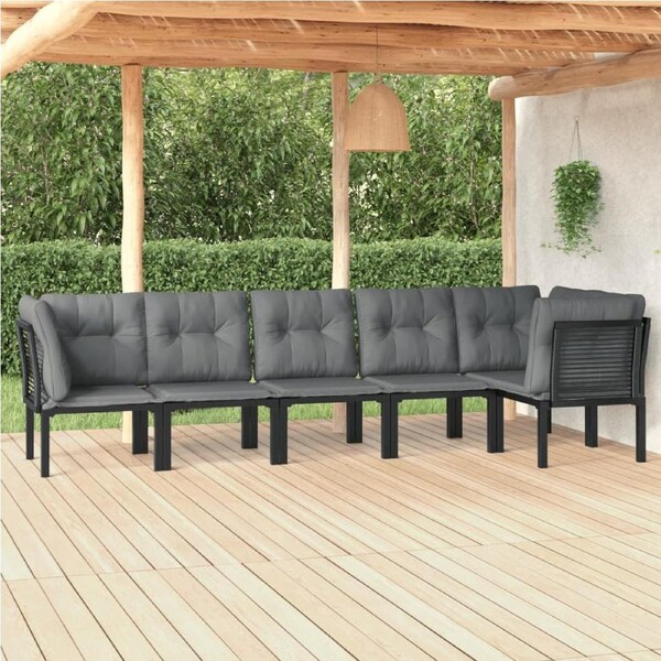 6 Piece Garden Lounge Set Black and Grey Poly Rattan vidaXL