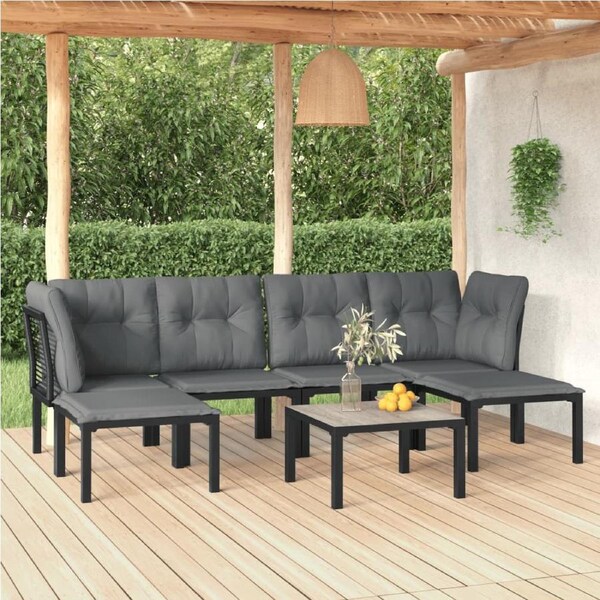 7 Piece Garden Lounge Set Black and Grey Poly Rattan vidaXL