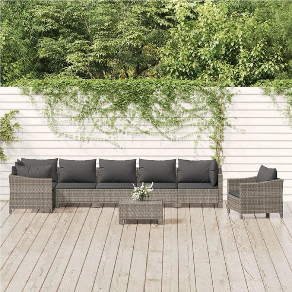 8 Piece Garden Lounge Set with Cushions Grey Poly Rattan vidaXL