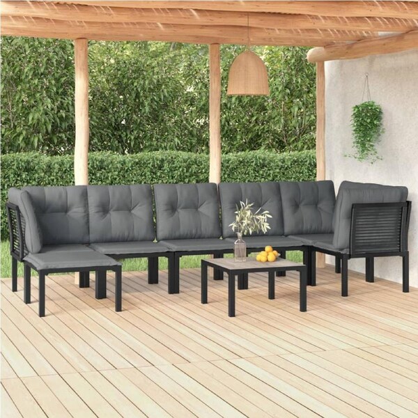 8 Piece Garden Lounge Set Black and Grey Poly Rattan vidaXL