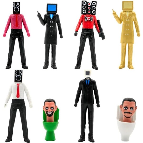 8pcs Skibidi Toilet Cake Topper Figures - Birthday Party Decoration Set