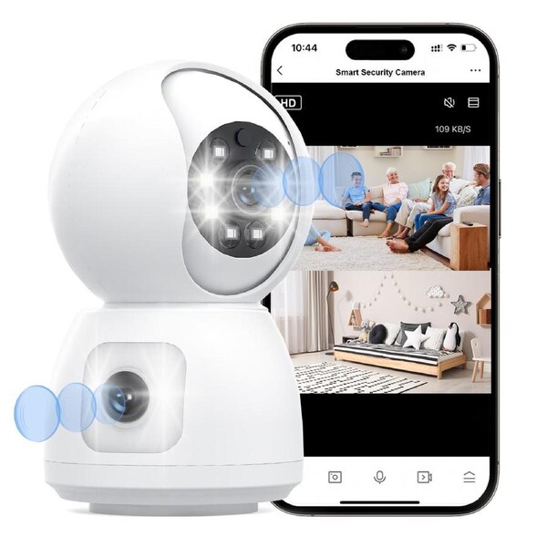 Advwin Dual-Lens Indoor Security Camera, 1080P WiFi Home Surveillance Camera, 2-Way Audio, 24/7 Baby Monitor-Cat-Dog-Pet Camera