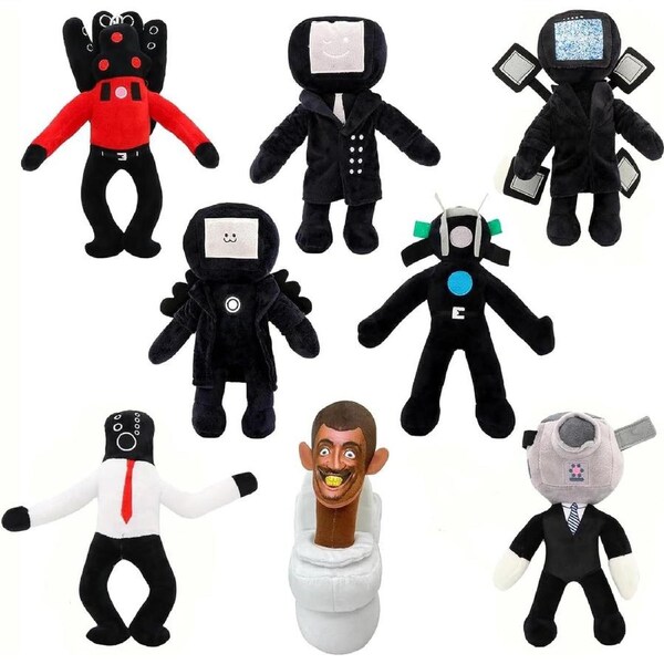 8pcs Skibidi Toilet Plush Set - Cameraman & Speakerman, Fun Trio for Collectors