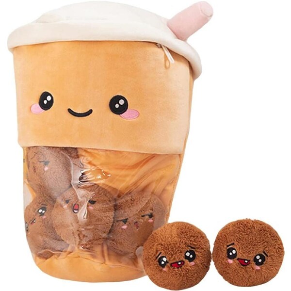 Boba Tea 15.7" Plush Pillow - Lifelike Food Soft Brown Pearl Milk Tea Stuffed Toy