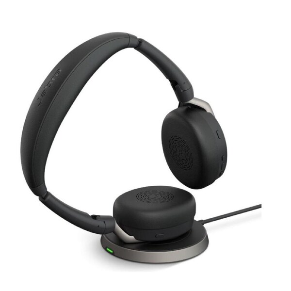 Jabra Evolve2 65 Flex UC Stereo Bluetooth Headset, Link380c USB-C Dongle & Wireless Charging Stand Included, Foldable Design, 2Yr Warranty, ANC