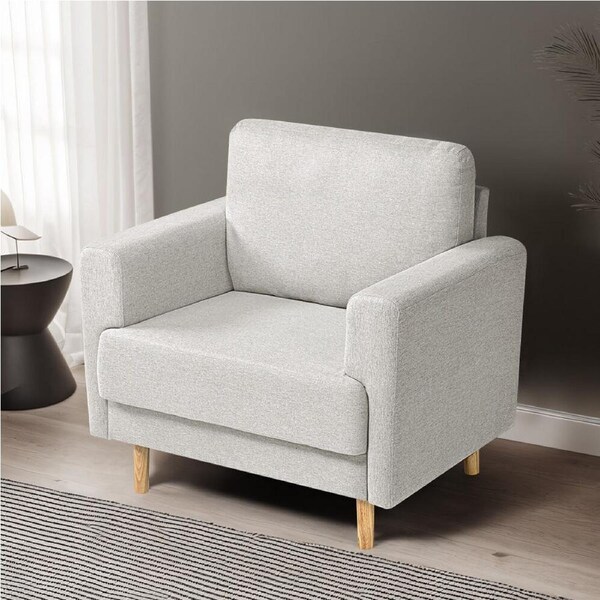 Furb Wooden Armchair Fabric Lounge Chair Accent Chair Beige Single Sofa Chair Natural Foot