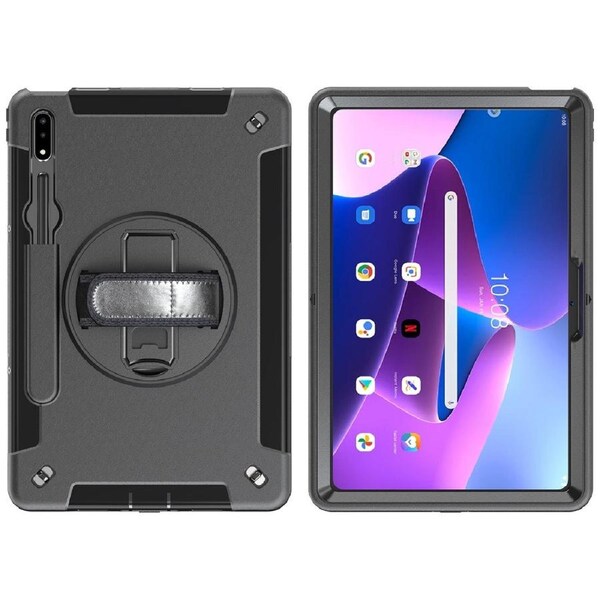 Generic Rugged Lenovo Tab P11 (11') (2nd Gen) Case + Screen Protector Black - Built-in-Kickstand, Adjustable Hand Strap, Pen Holder