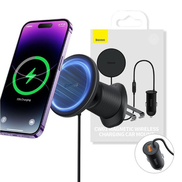 Basues CW01 Magnetic Wireless Charging Car Mount 40W (Wireless Charging 15W and USB-A 25W) Claw Edition-Cluster Black