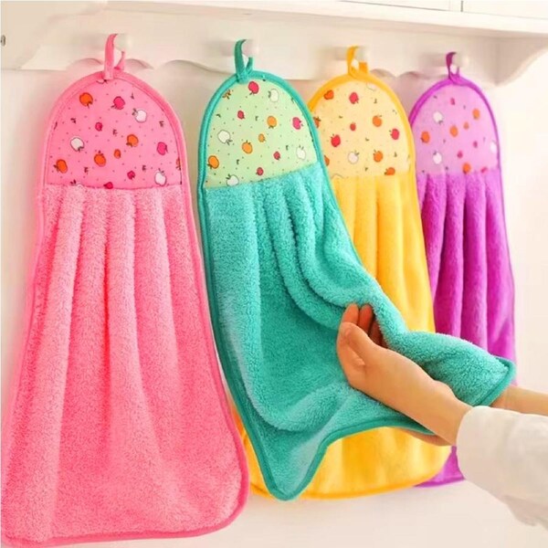 6pcs Coral Velvet Soft Hanging Hand Towel Thickened Absorbent Cloth Dishcloths