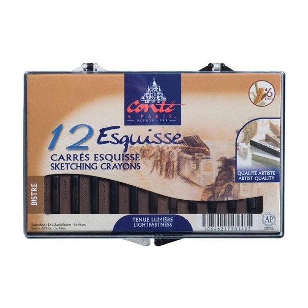 12pc Conte Carre Sketching Crayons Schl Art/Sketch Drawing/Colouring Set Bistre