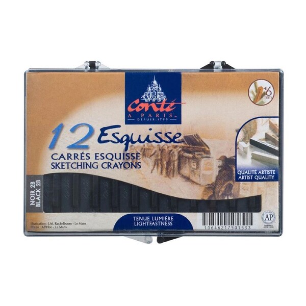 12pc Conte Carre 6mm Sketching Crayons Art/Sketch Drawing/Colouring Set Black 2B