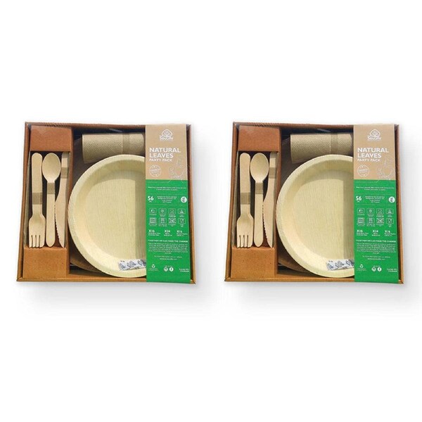 112pc EcoSouLife Disposable Natural Areca Nut Leaf Round Party Pack Utensils