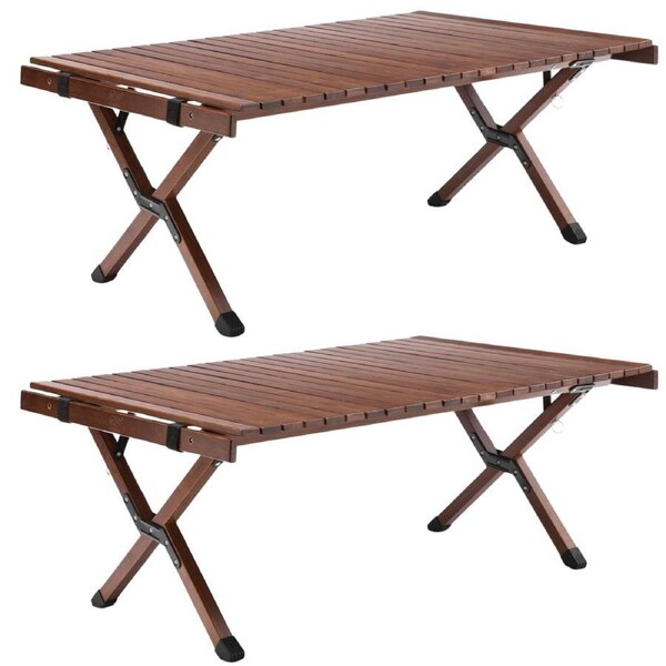 2x 93cm Foldable Bamboo Outdoor Camping Table Waterproof Wooden Travel - Large