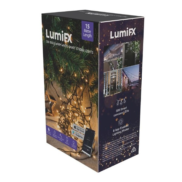 LumiFx 300 LED Wifi Smart String Lights 8 Lighting Effects 15 Metres Warm White
